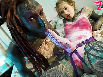 Gonzo tattoo couple female domination with Anuskatzz and Lily