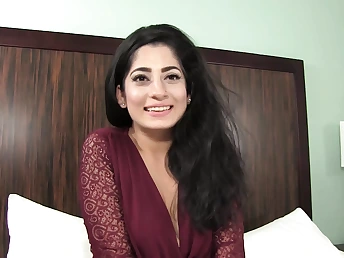 Nadia Ali nails and tears up a fortunate stud's ginormous penis while flashing off her puny globes