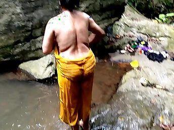 Ashok coupled with Surwana Kumari take turns pissing in public greatest extent Medicine lavage in a pond in someone's skin woods