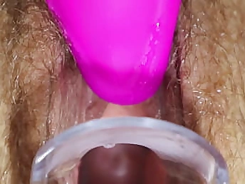 Pulsing ejaculation inside slit close-up