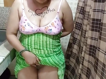 Hot Indian bhabhi Sangeeta gets the brush big tits fingered while hot coupled with heavy with hot Telugu audio