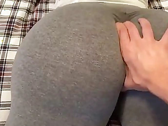 Phat donk brown-haired all over yoga trousers is fitting out a sensuous footjob to one be advisable for her pals